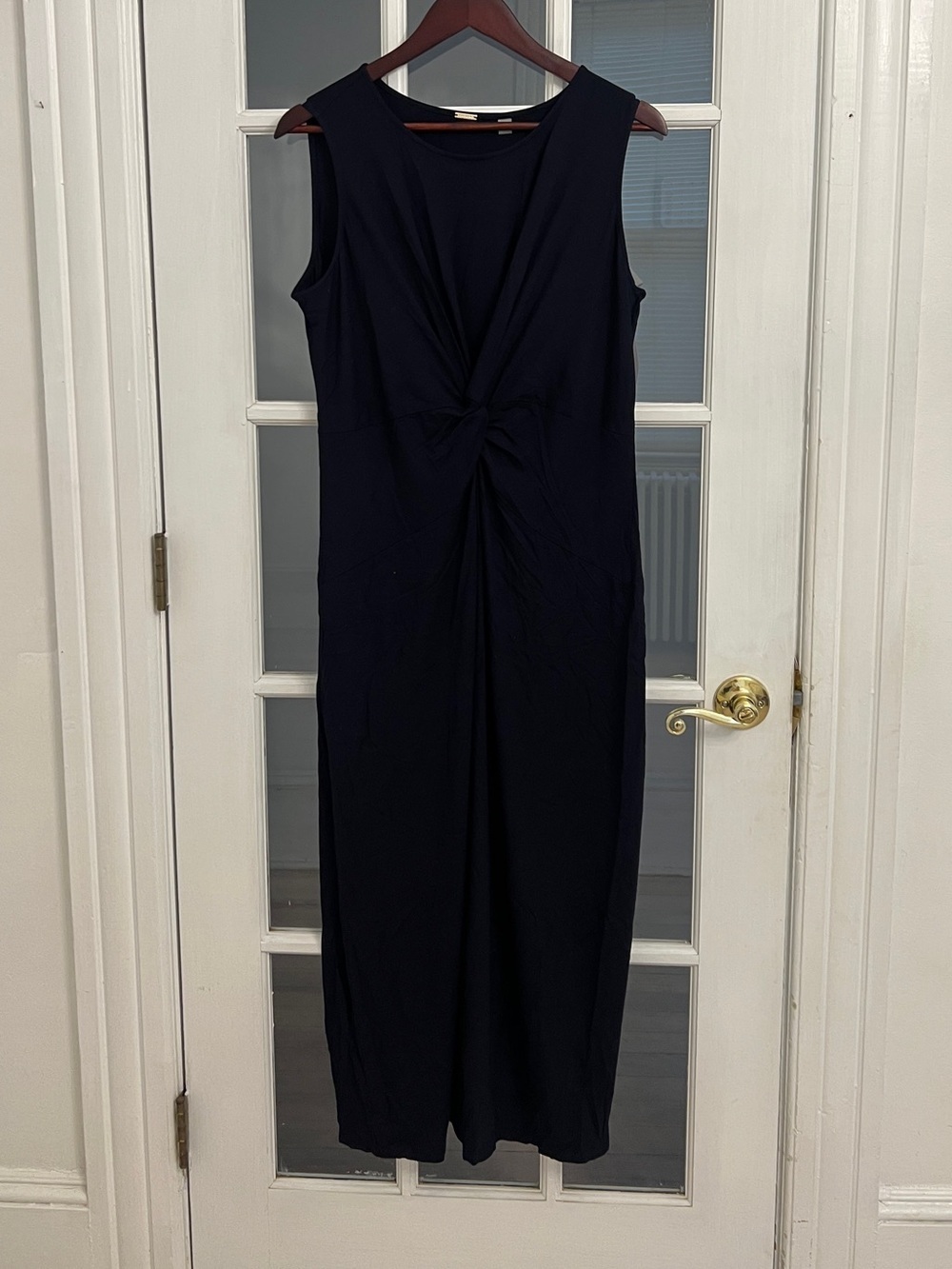 T TAHARI Women’s Navy Blue Sleeveless Twist Front Maxi Dress Size L